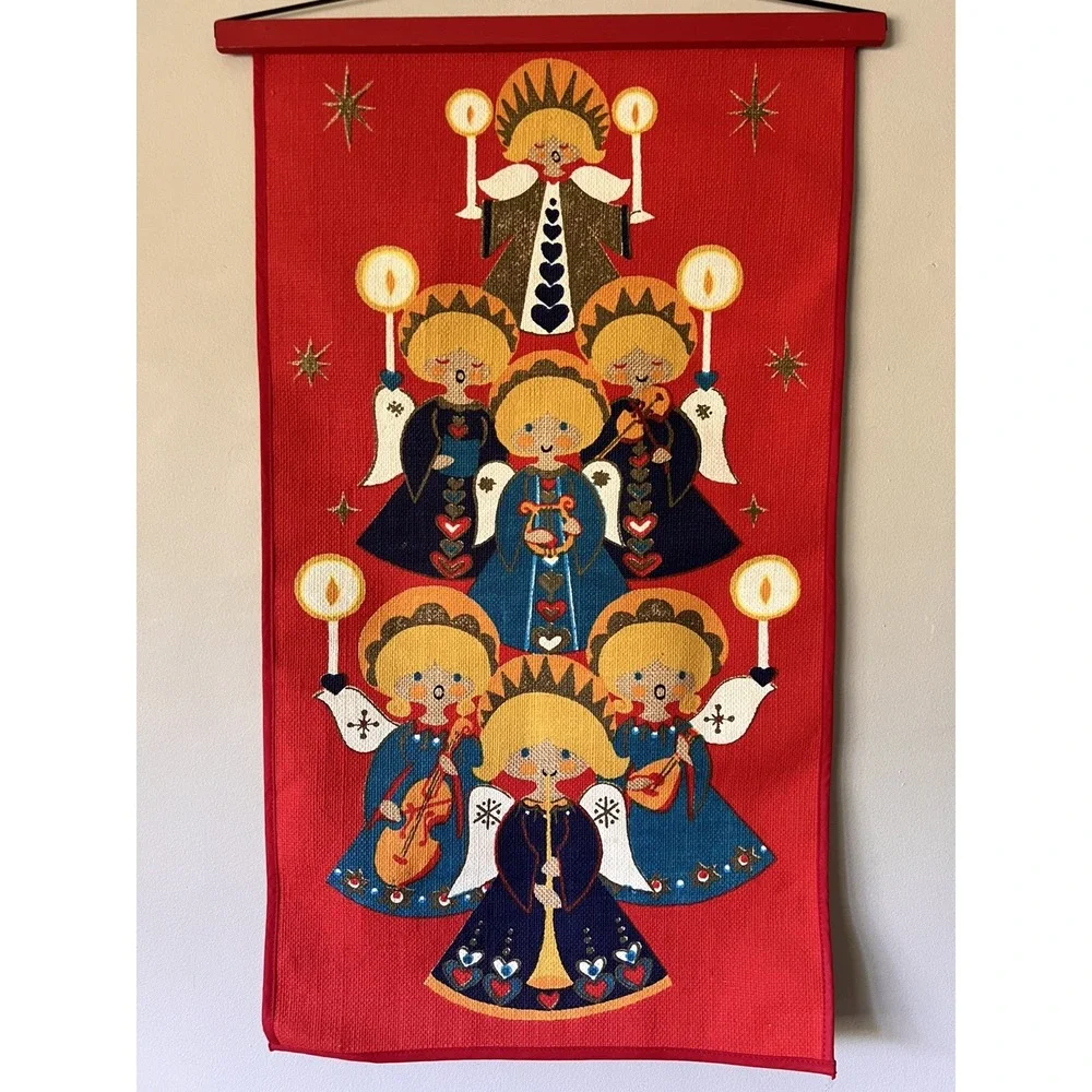 Mid Century Christmas Wall Hanging Angels w Candles Sodahl Denmark/Danish MCM